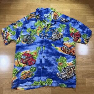 Vintage Hawaiian Men's Button Down Shirt Blue Pattern Tropical Size M Vacation